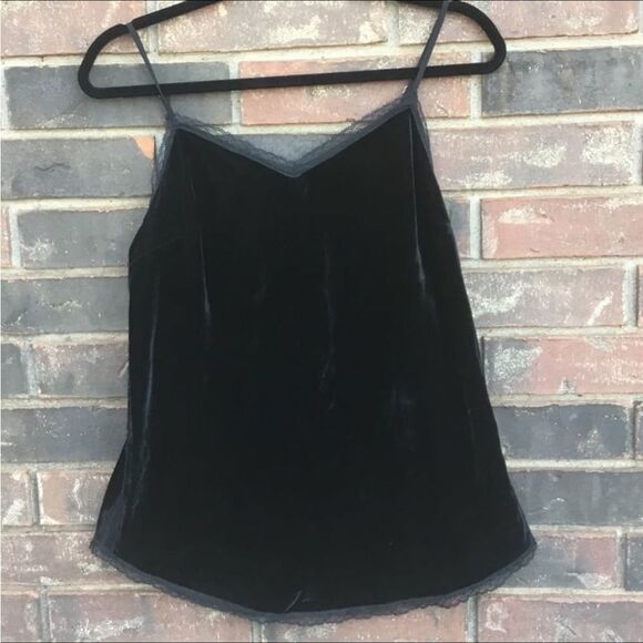 Spaghetti strap velvet black cami lace on side hem and edges witchy y2k fairy - Picture 1 of 10